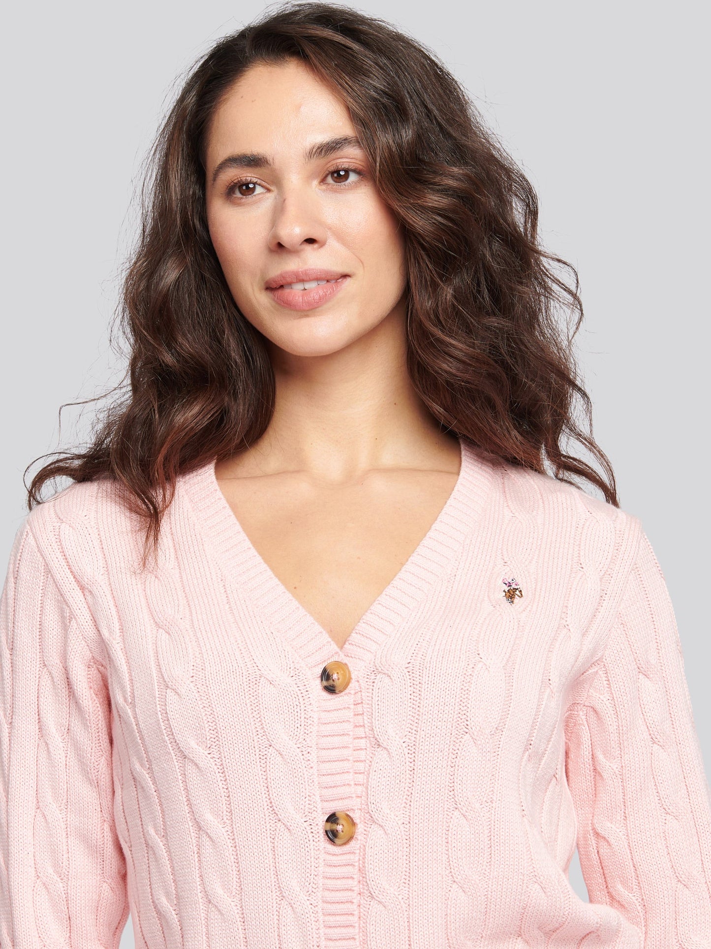 Womens Cable Knit Cardigan Crystal Rose