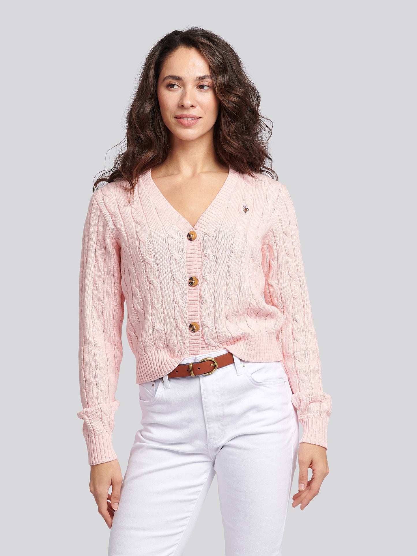 Womens Cable Knit Cardigan Crystal Rose