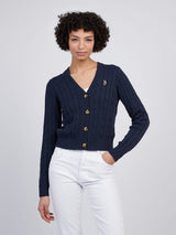 Womens Cable Knit Cardigan Navy Iris