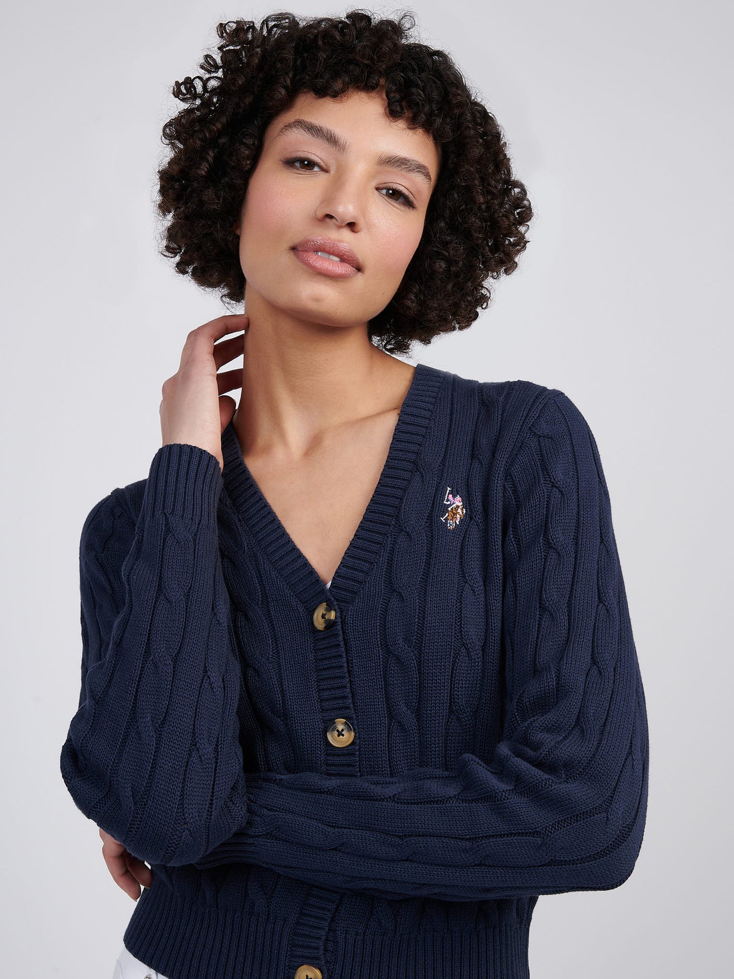 Womens Cable Knit Cardigan Navy Iris