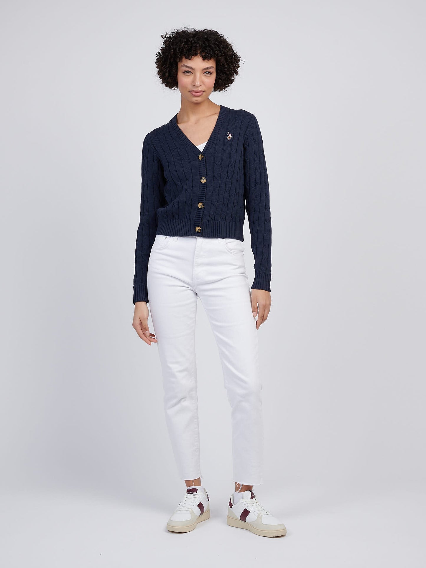 Womens Cable Knit Cardigan Navy Iris