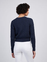 Womens Cable Knit Cardigan Navy Iris