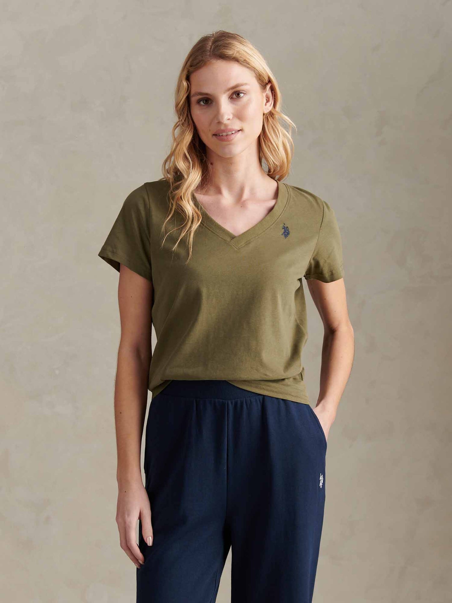 Womens V-Neck T-Shirt Kalamata Green