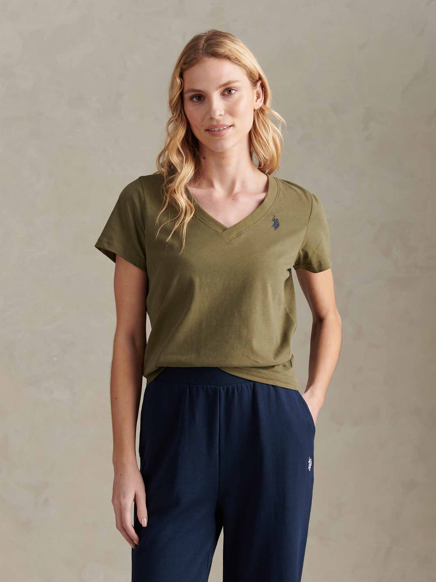 Womens V-Neck T-Shirt Kalamata Green