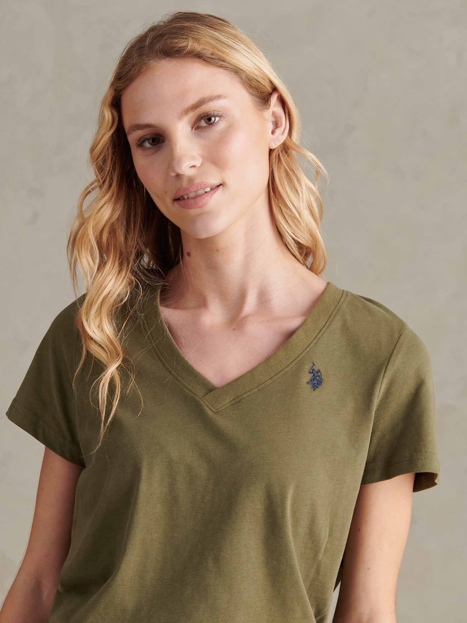 Womens V-Neck T-Shirt Kalamata Green