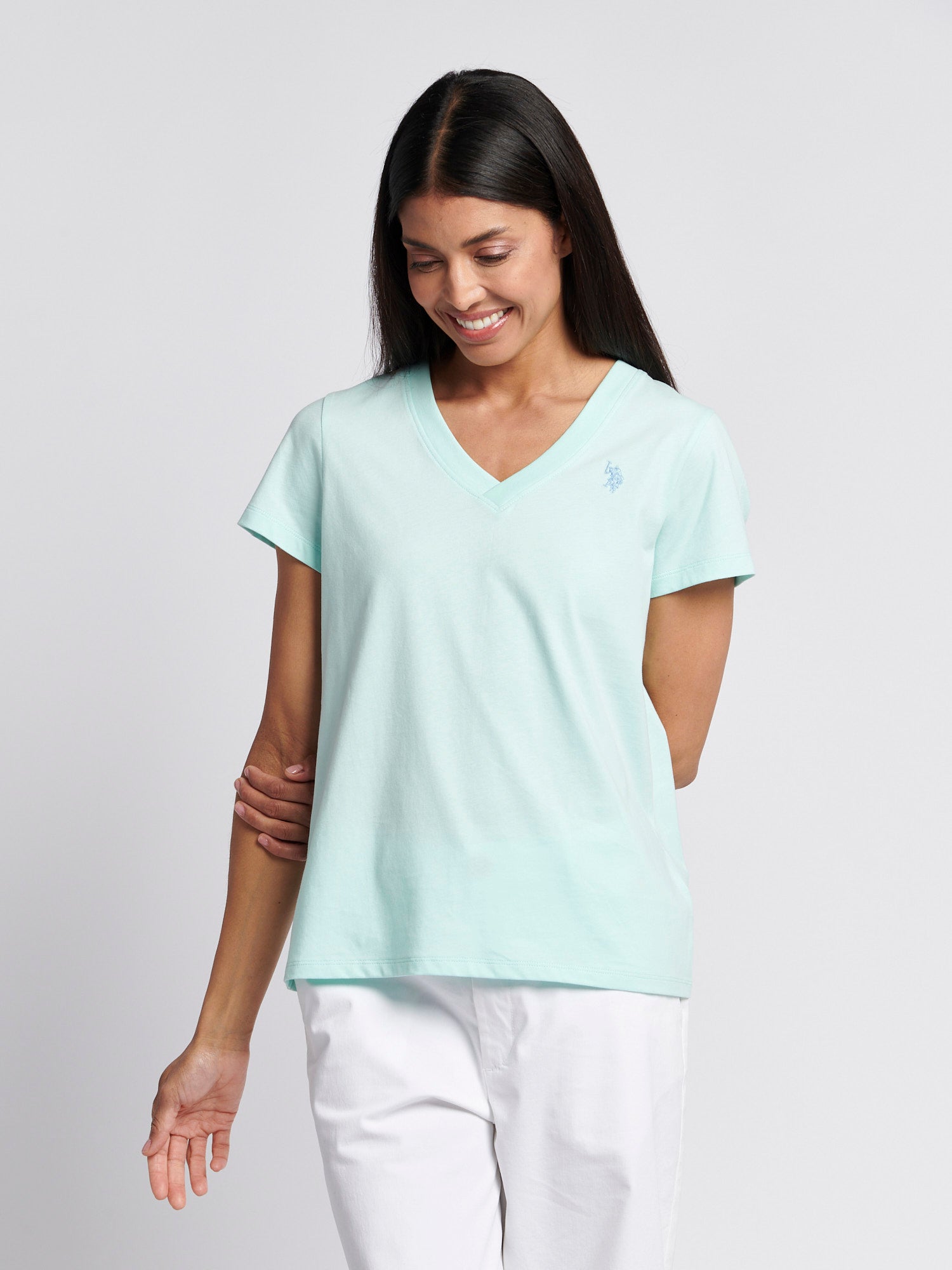 Womens V-Neck T-Shirt Blue Light