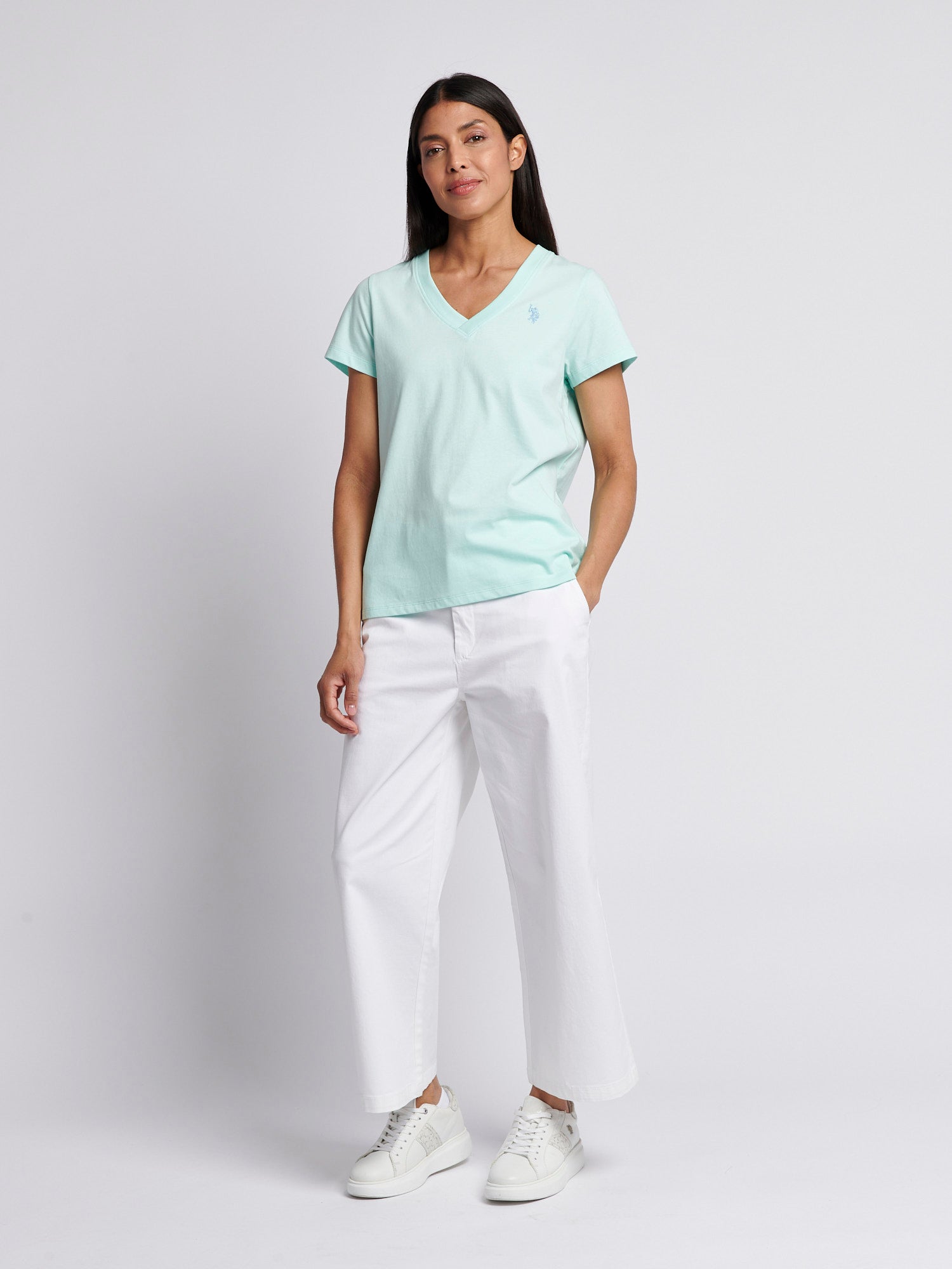 Womens V-Neck T-Shirt Blue Light