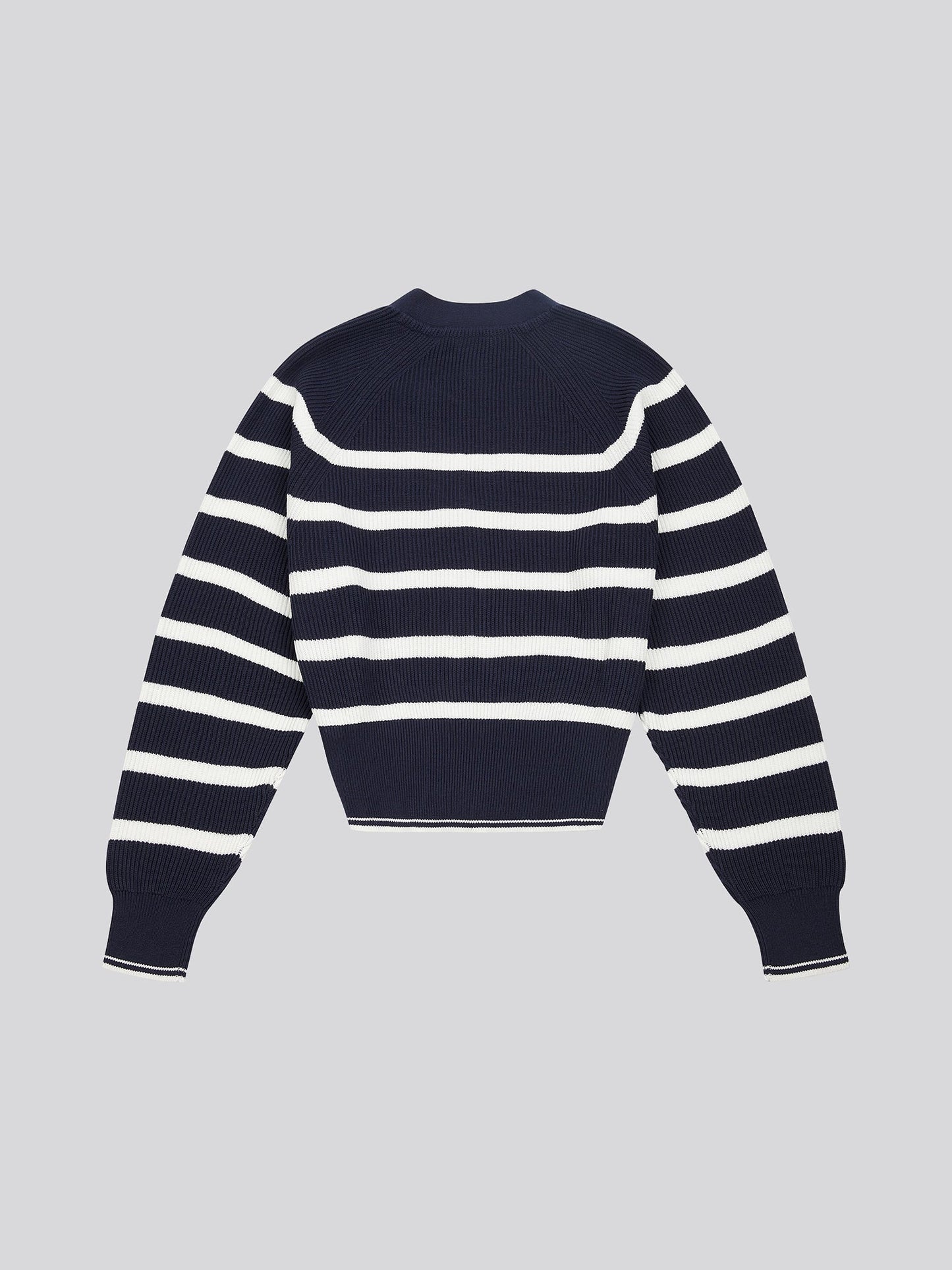 Womens Stripe Cropped Rib Cardigan in Navy Iris