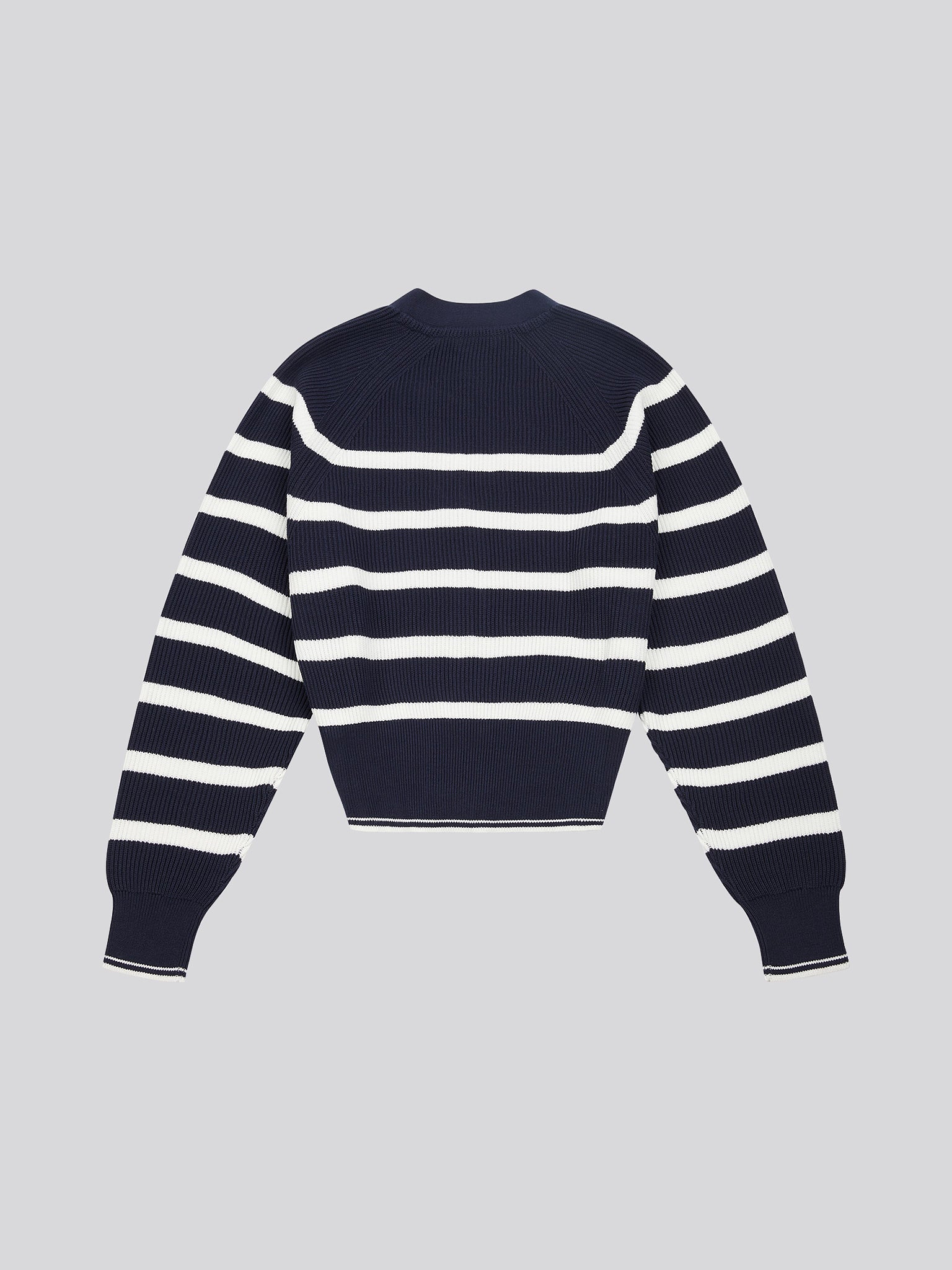 Womens Stripe Cropped Rib Cardigan in Navy Iris