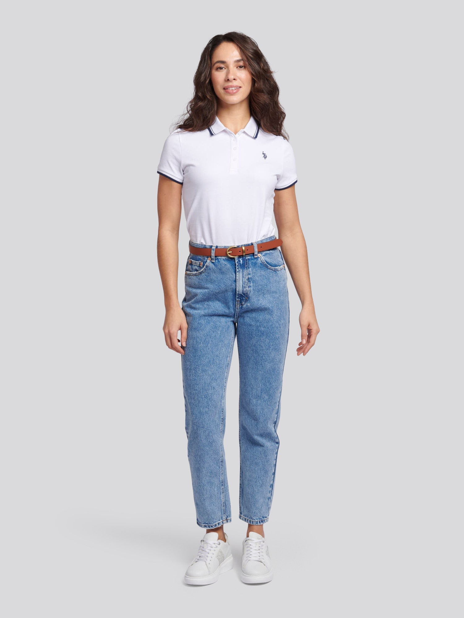 Womens Regular Fit Pique Polo Shirt in Bright White