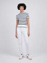 Womens Stripe Crew Neck Short Sleeve Jumper in Marshmallow