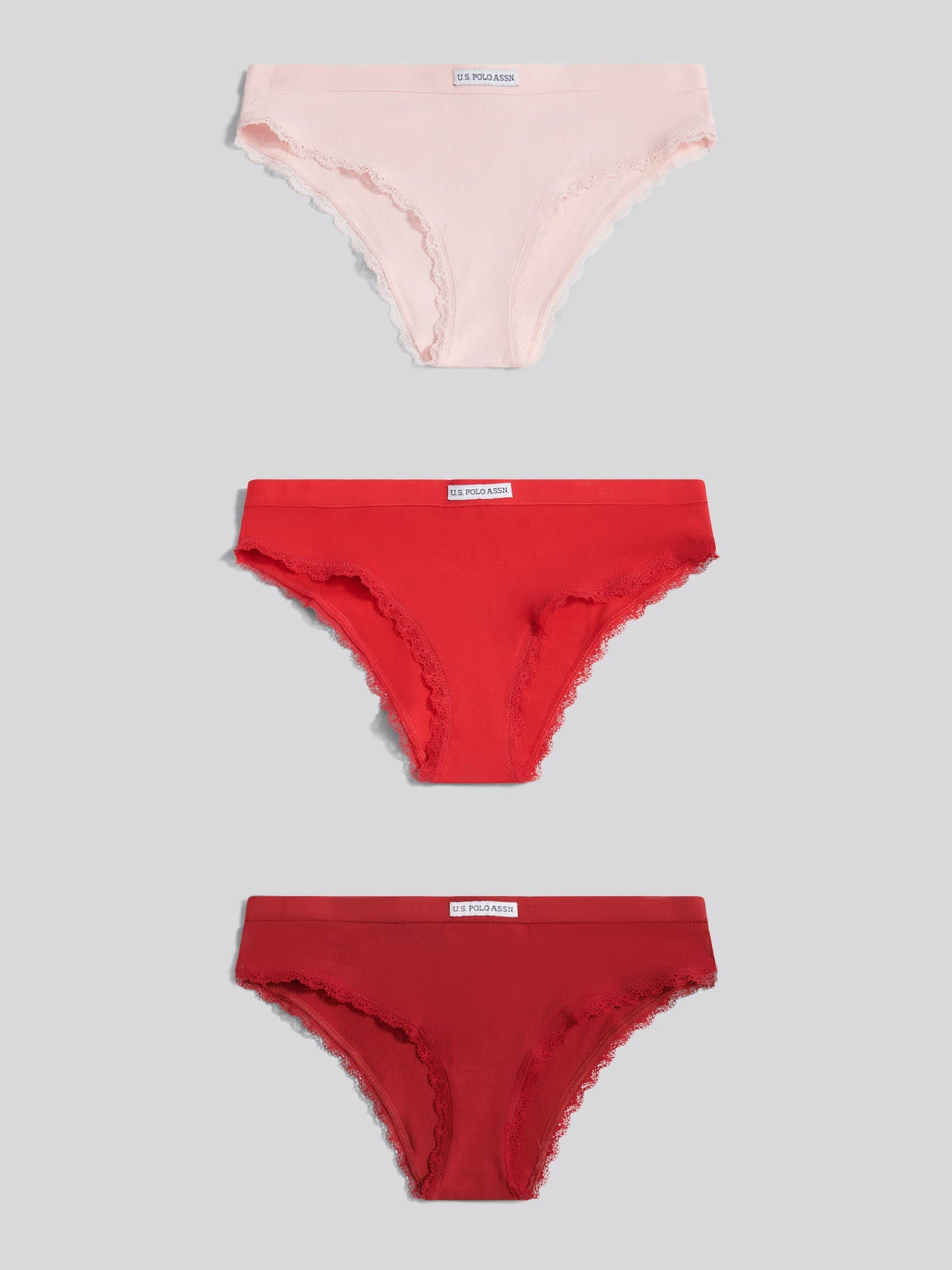 Womens 3 Pack Lace Trim Bikini Brief in Pink Dogwood