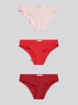 Womens 3 Pack Lace Trim Bikini Brief in Pink Dogwood
