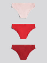 Womens 3 Pack Lace Trim Bikini Brief in Pink Dogwood