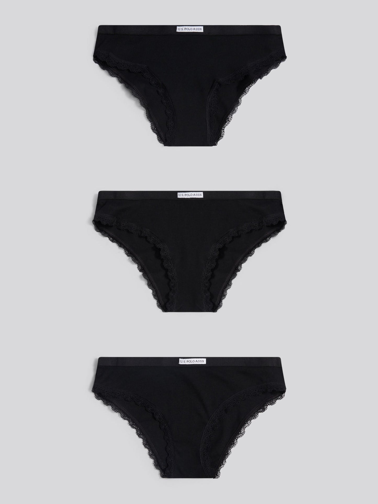 Womens 3 Pack Lace Trim Bikini Brief in Black/Black