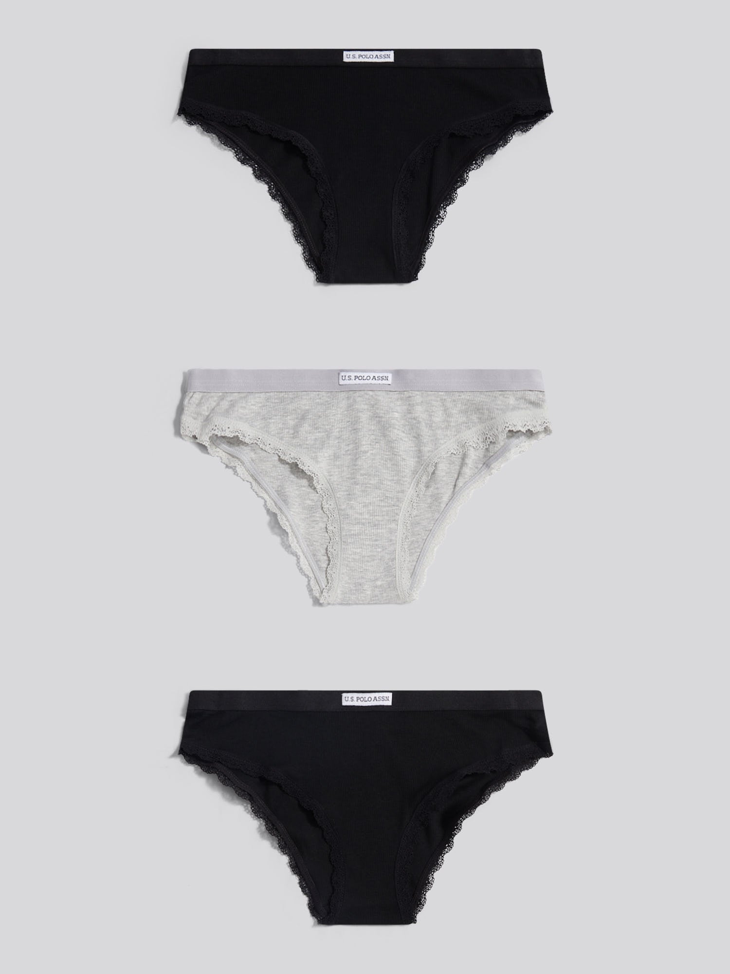 Womens 3 Pack Lace Trim Bikini Brief in Pearl Grey Marl