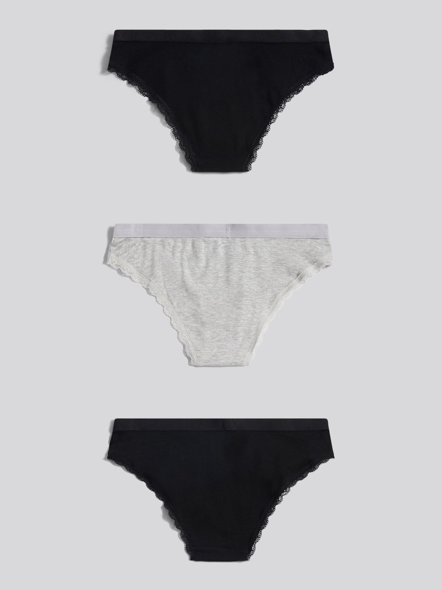 Womens 3 Pack Lace Trim Bikini Brief in Pearl Grey Marl