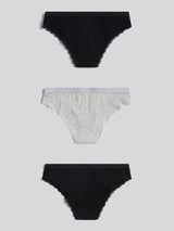 Womens 3 Pack Lace Trim Bikini Brief in Pearl Grey Marl