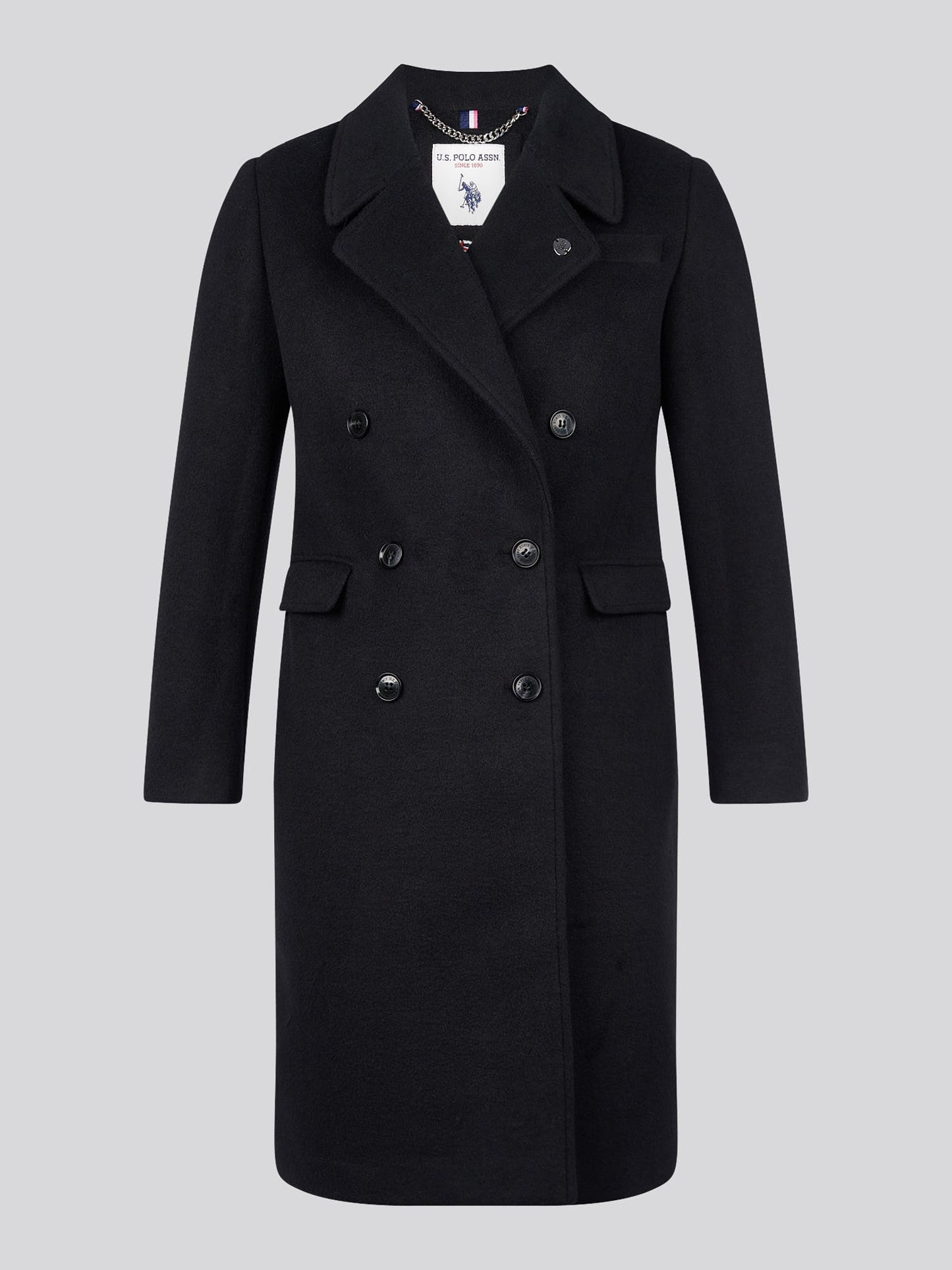 Womens Wool Blend Double Breasted Coat in Black