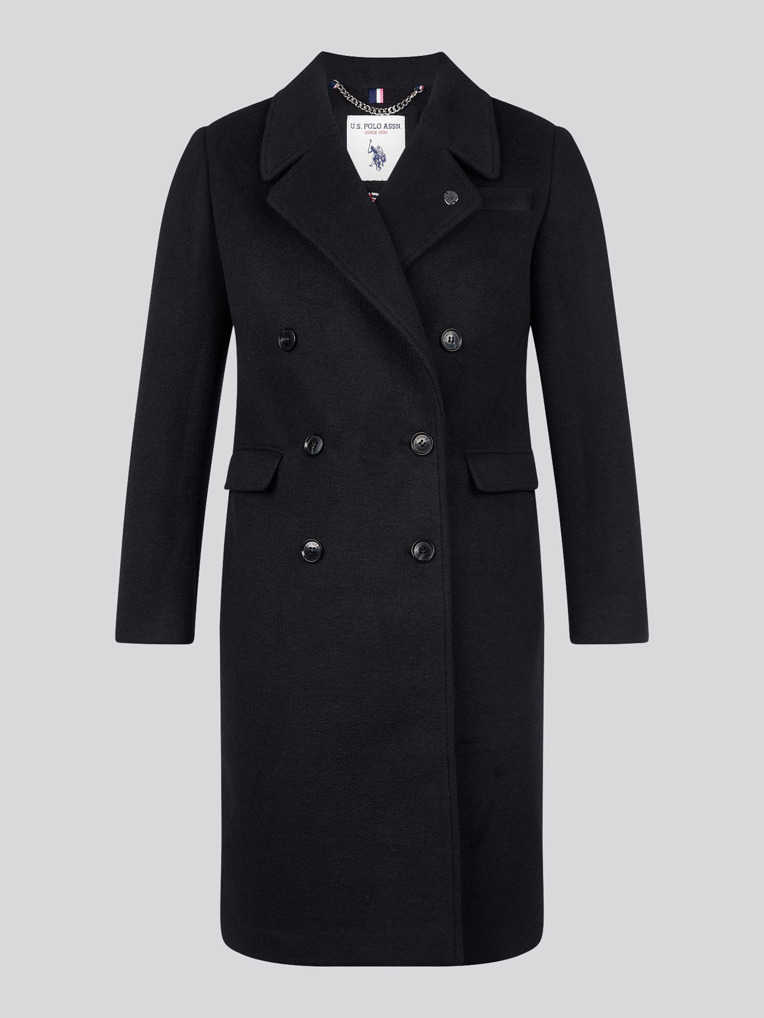 Womens Wool Blend Double Breasted Coat in Black