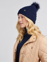 Womens Lurex Fur Bobble Beanie in Navy Iris
