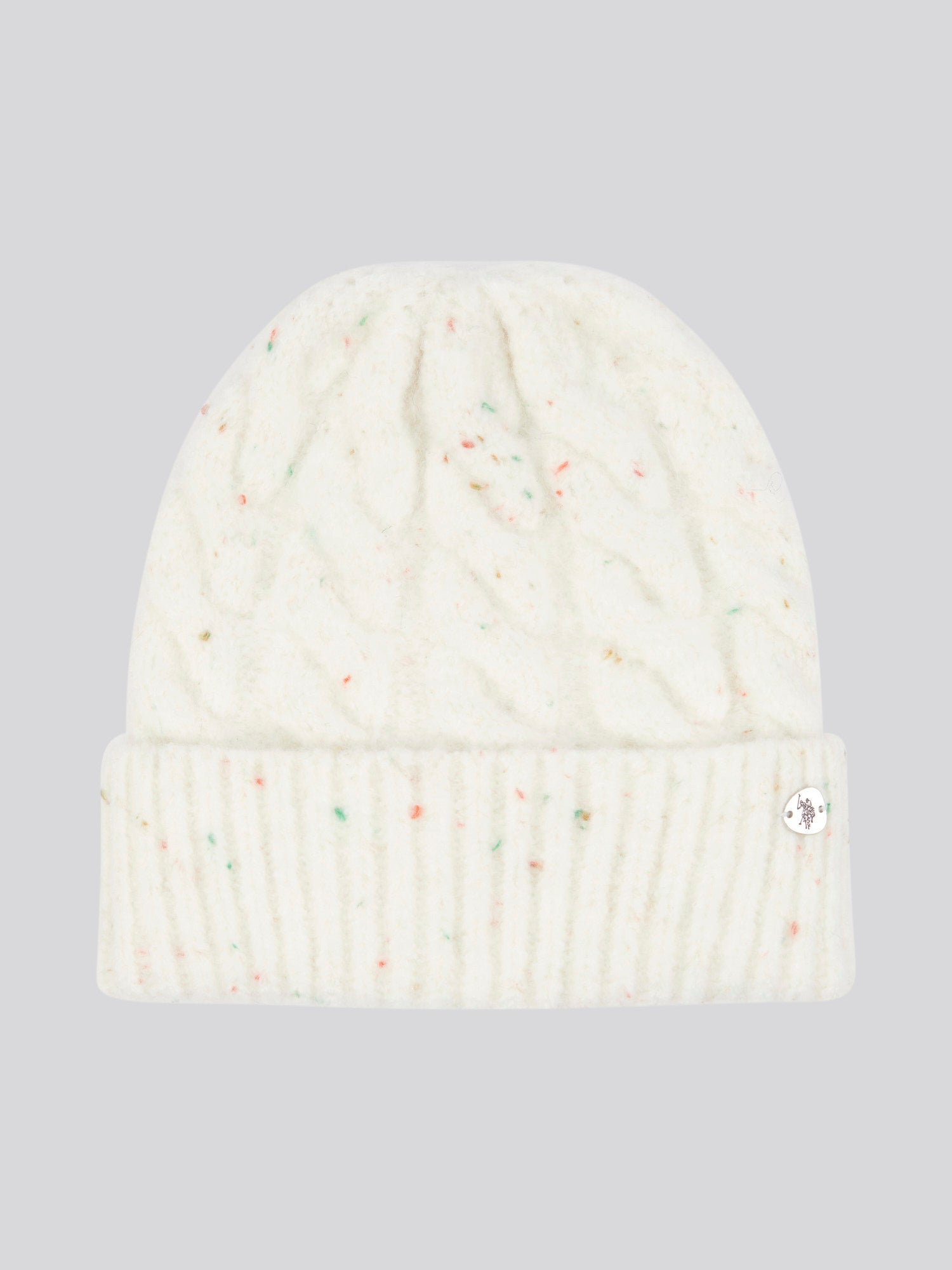 Womens Nap Yarn Cable Knit Beanie in Marshmallow