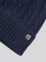 Womens Signature Cable Knit Beanie in Navy Iris