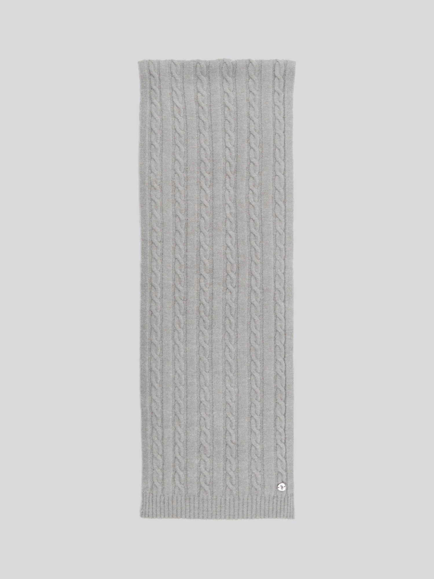 Womens Hanging Signature Cable Knit Scarf in Pearl Grey Marl