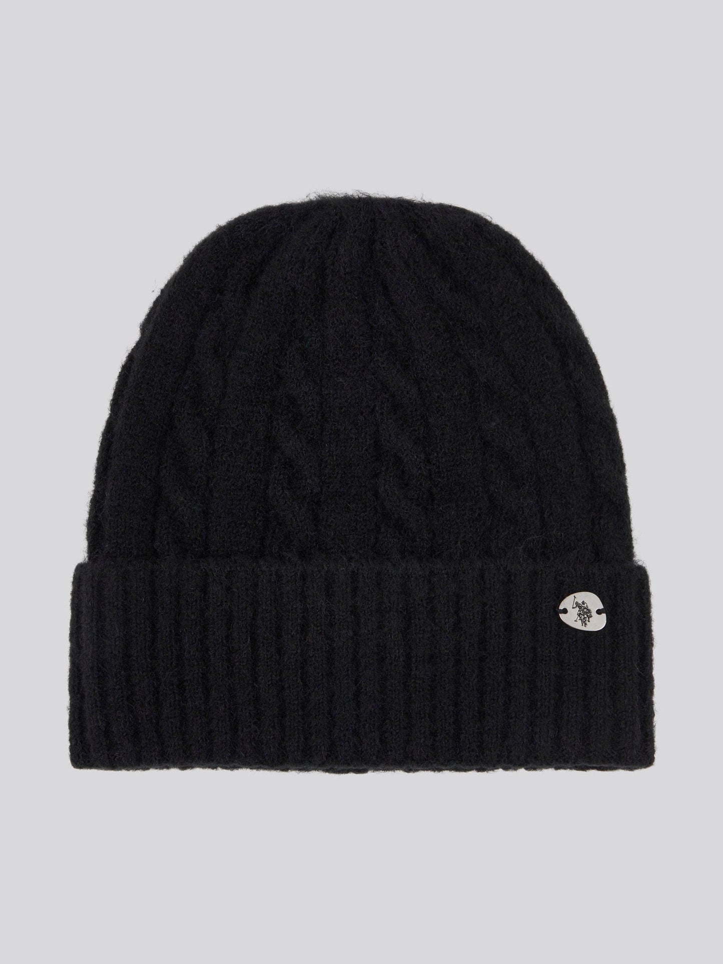 Womens Signature Cable Knit Beanie & Gloves Set in Black