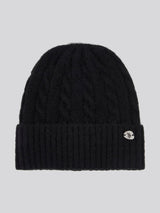 Womens Signature Cable Knit Beanie & Gloves Set in Black