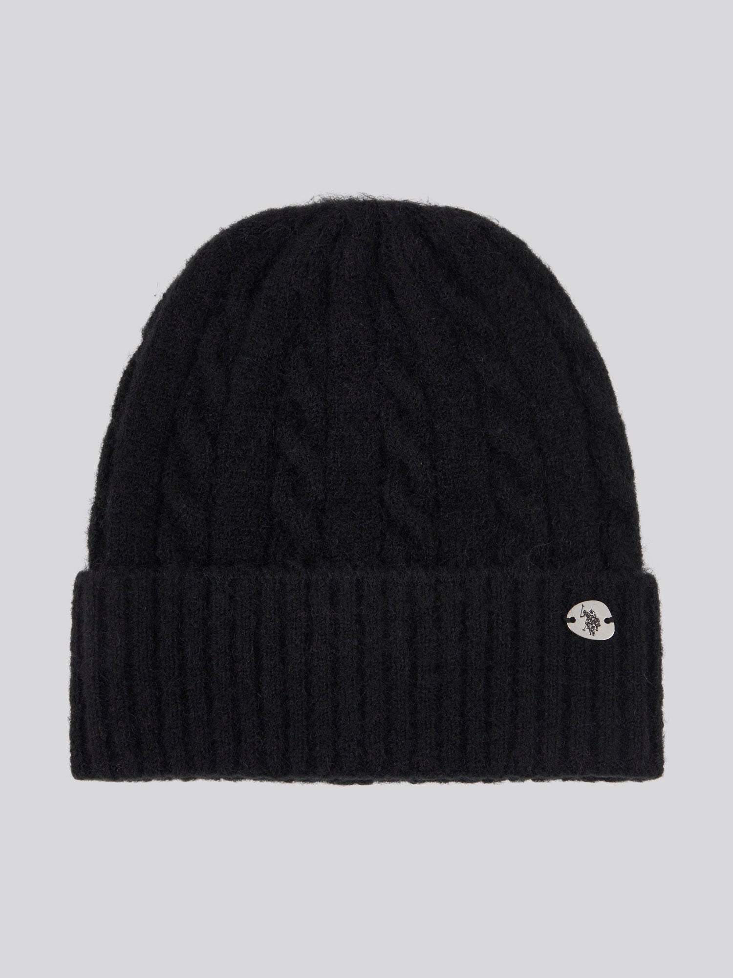 Womens Signature Cable Knit Beanie & Gloves Set in Black