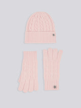 Womens Signature Cable Knit Beanie & Gloves Set in Crystal Rose