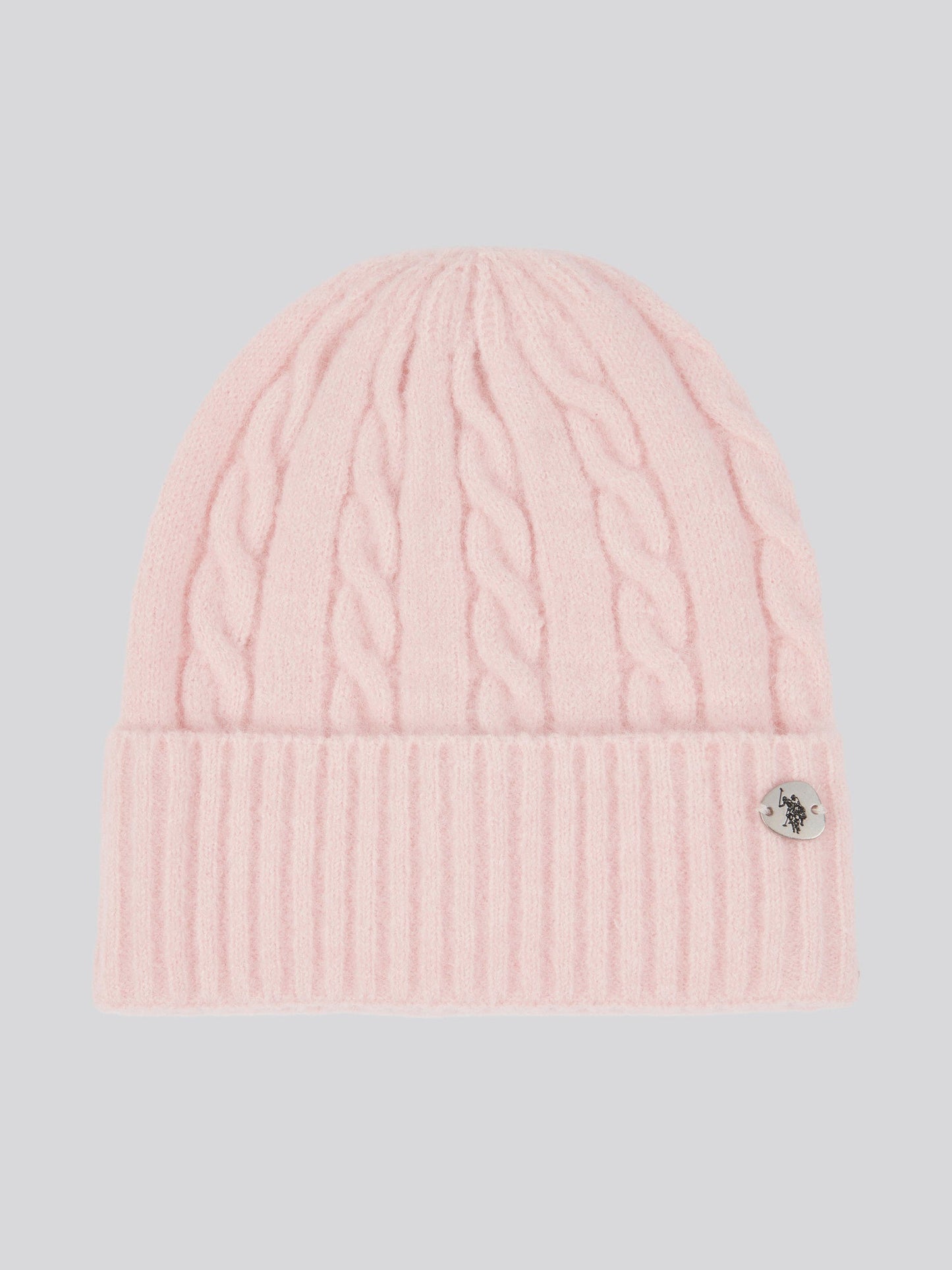 Womens Signature Cable Knit Beanie & Gloves Set in Crystal Rose