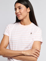 Womens Stripe Crew Neck T-Shirt Crystal Rose