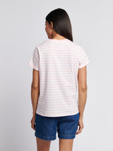 Womens Stripe Crew Neck T-Shirt Crystal Rose