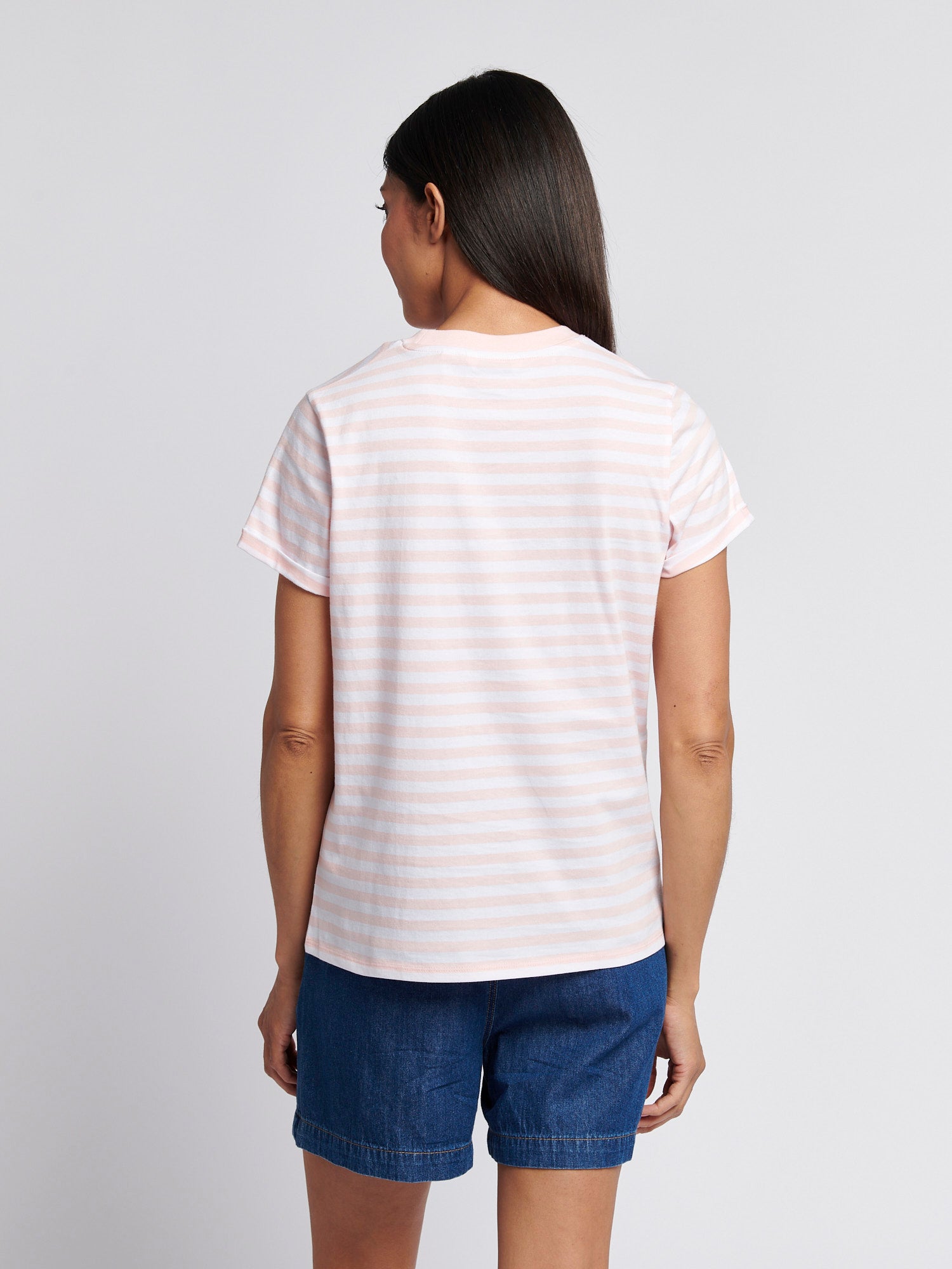 Womens Stripe Crew Neck T-Shirt Crystal Rose