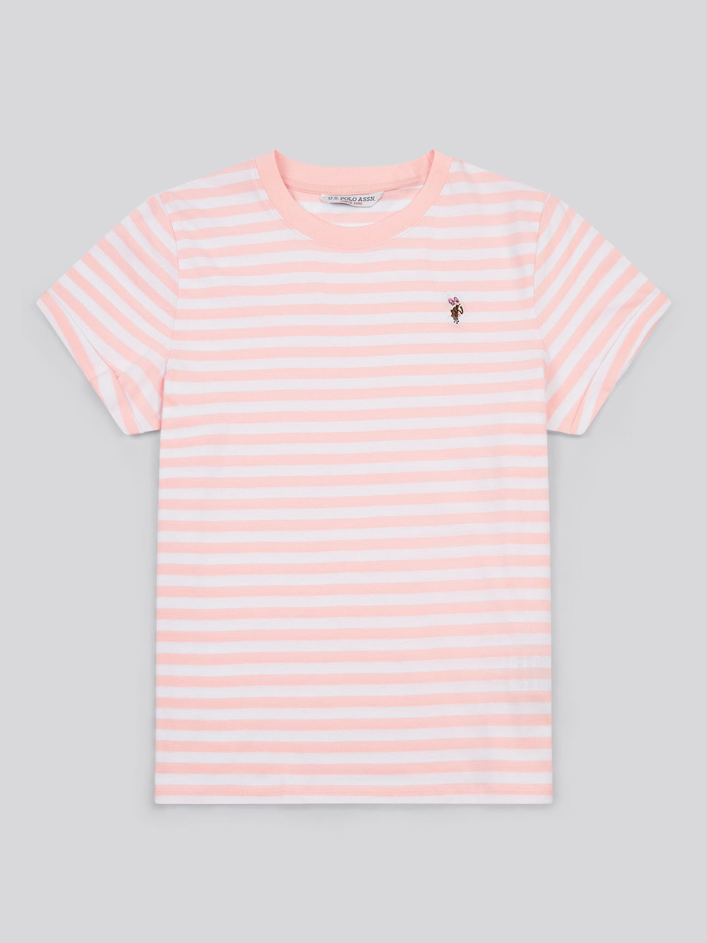 Womens Stripe Crew Neck T-Shirt Crystal Rose