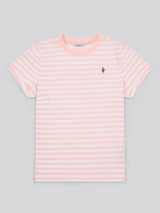 Womens Stripe Crew Neck T-Shirt Crystal Rose
