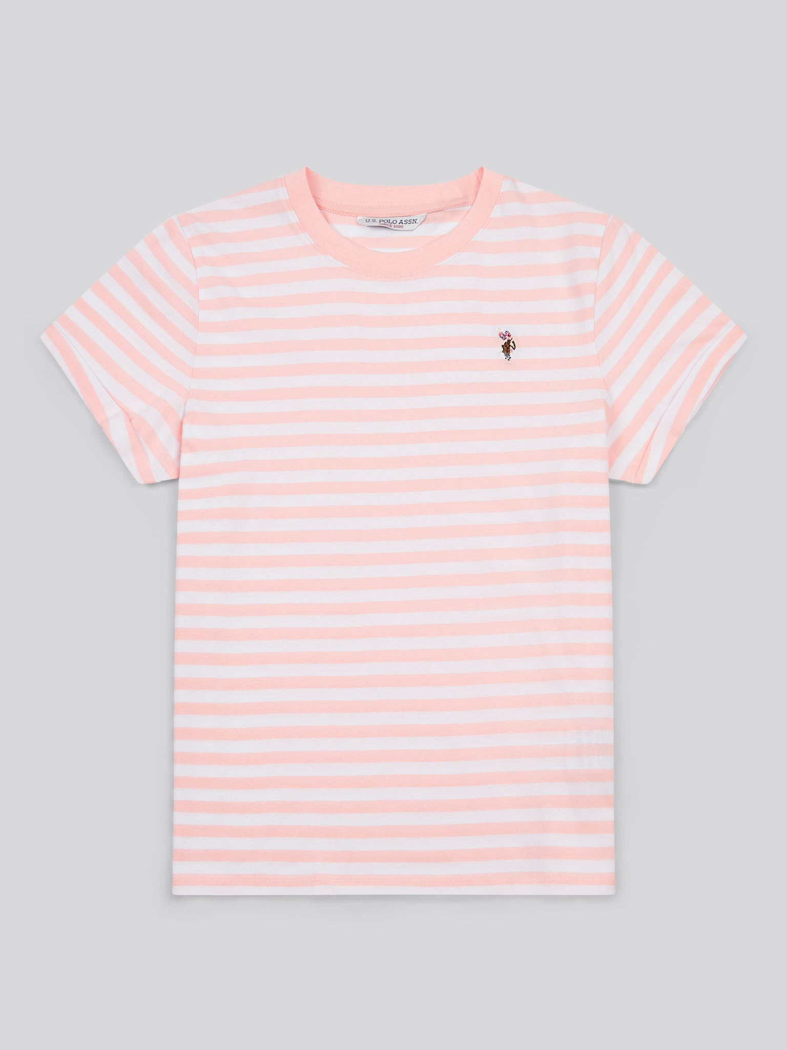 Womens Stripe Crew Neck T-Shirt Crystal Rose