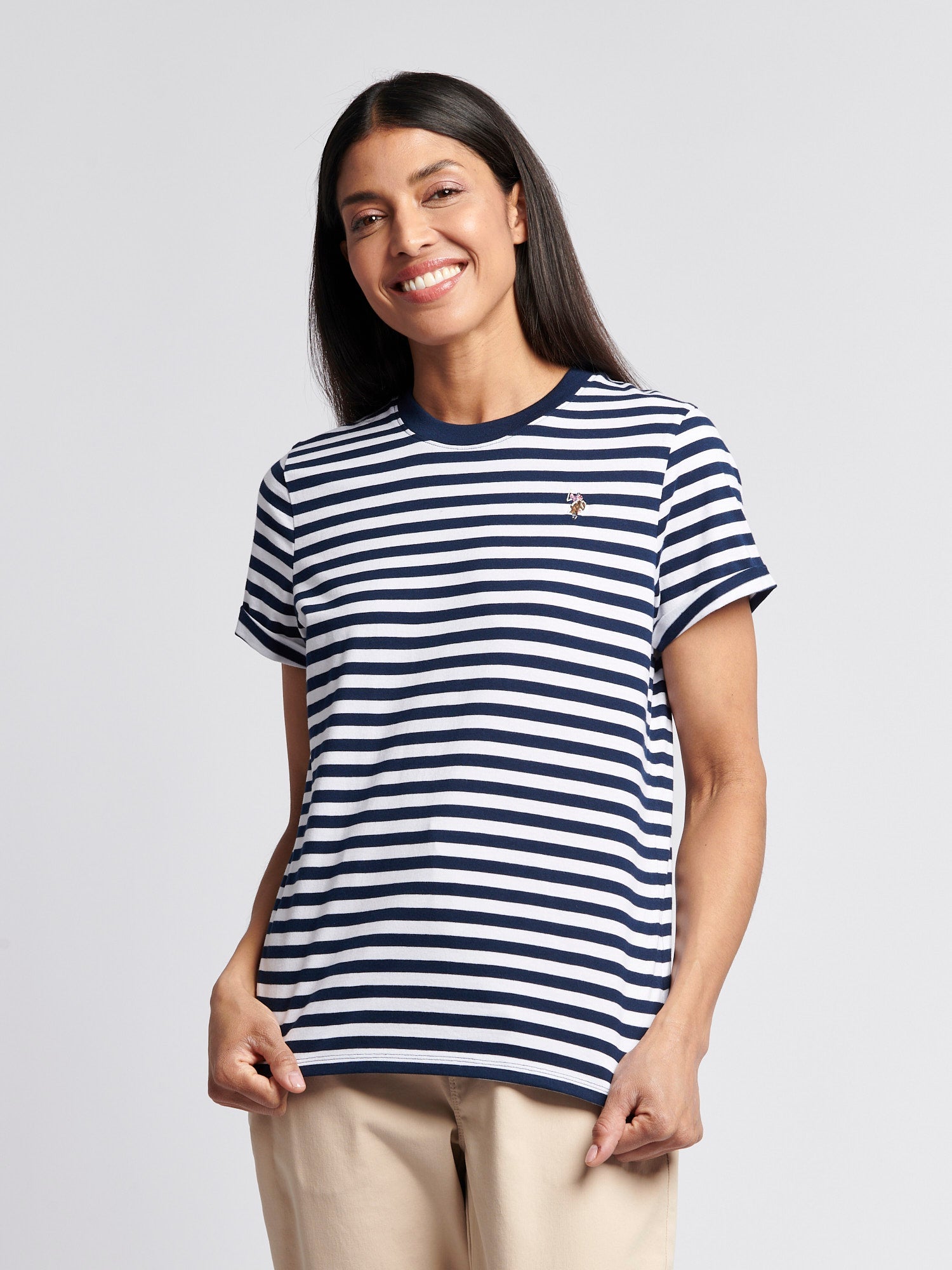 Womens Stripe Crew Neck T-Shirt Navy Iris