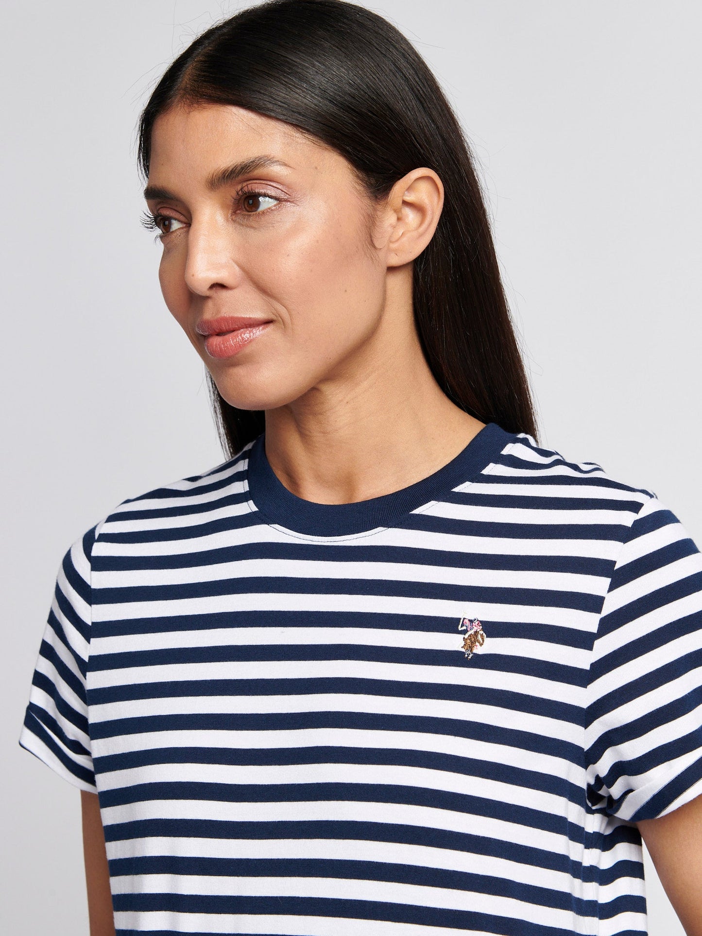Womens Stripe Crew Neck T-Shirt Navy Iris