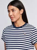 Womens Stripe Crew Neck T-Shirt Navy Iris