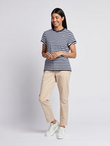 Womens Stripe Crew Neck T-Shirt Navy Iris