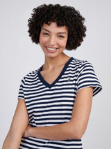Womens Stripe V-Neck Neck T-Shirt Navy Iris