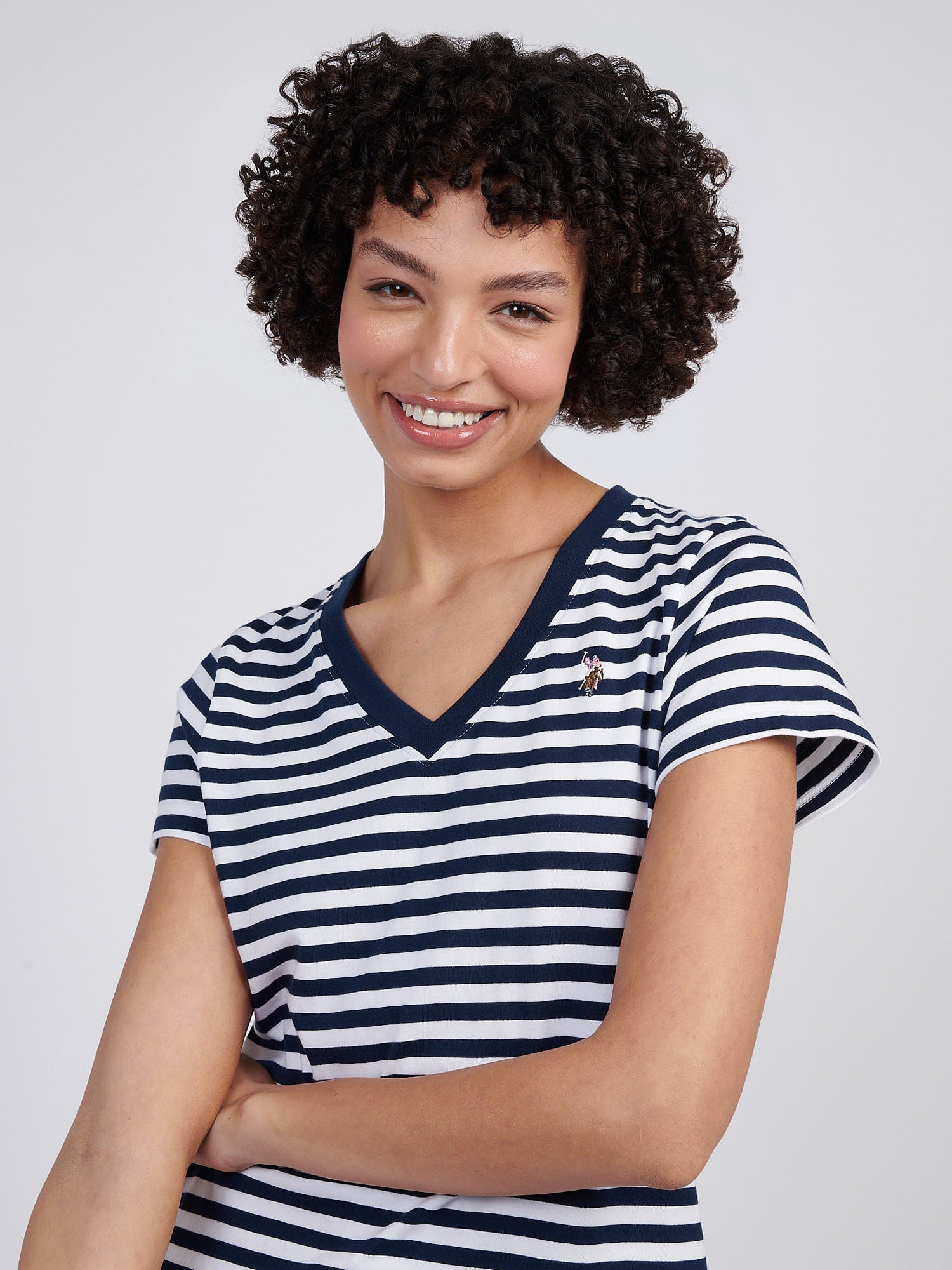 Womens Stripe V-Neck Neck T-Shirt Navy Iris