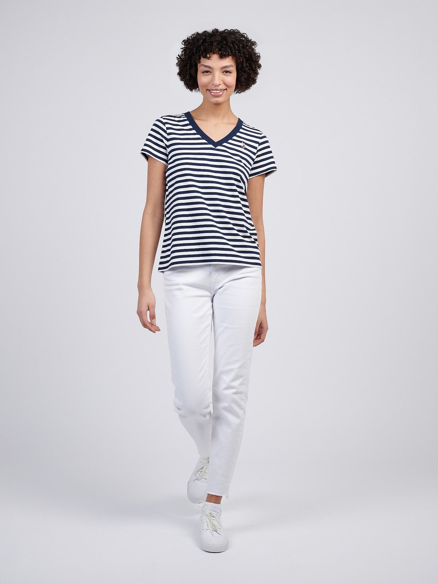 Womens Stripe V-Neck Neck T-Shirt Navy Iris