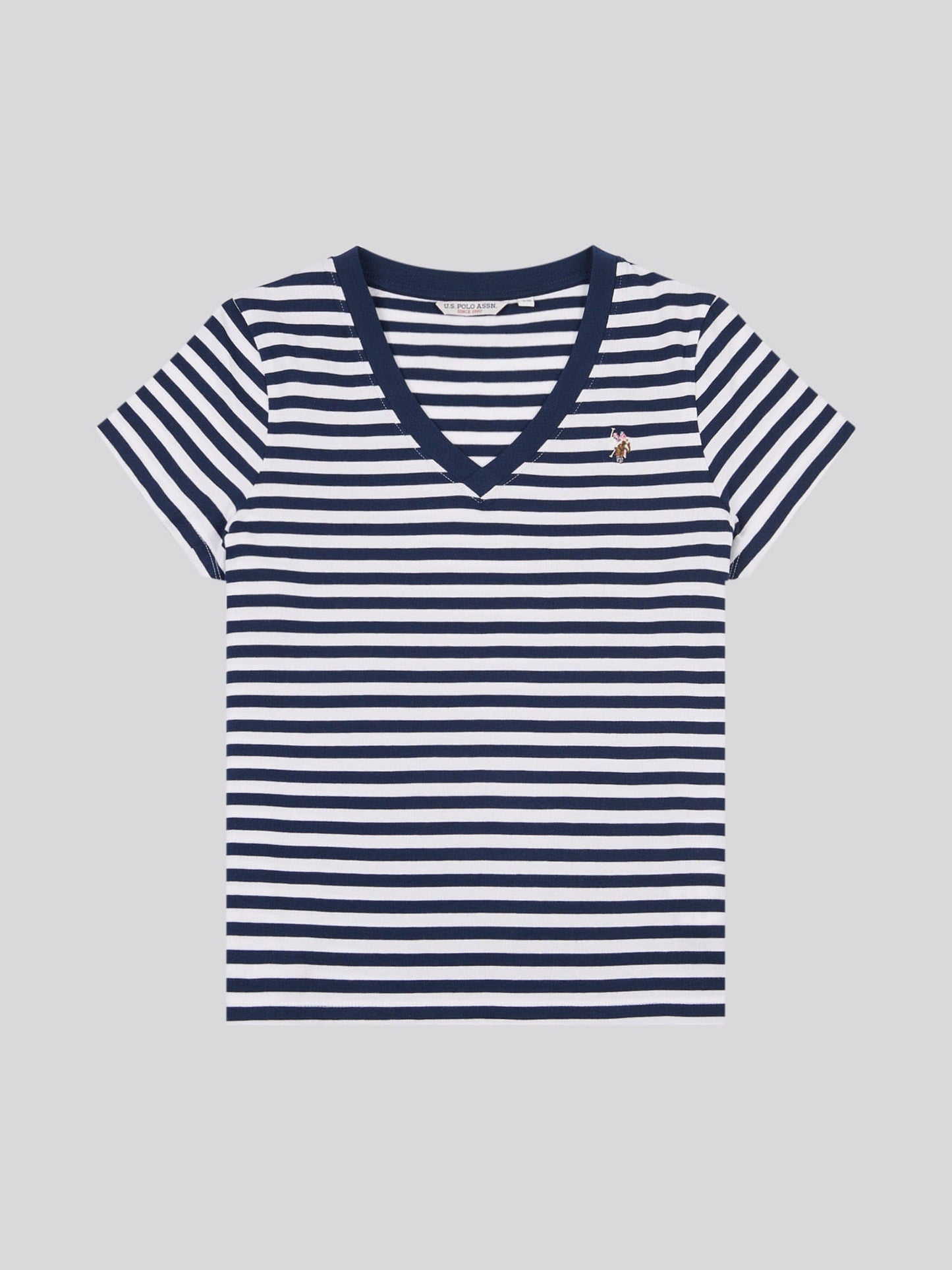Womens Stripe V-Neck Neck T-Shirt Navy Iris