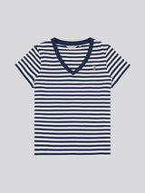 Womens Stripe V-Neck Neck T-Shirt Navy Iris