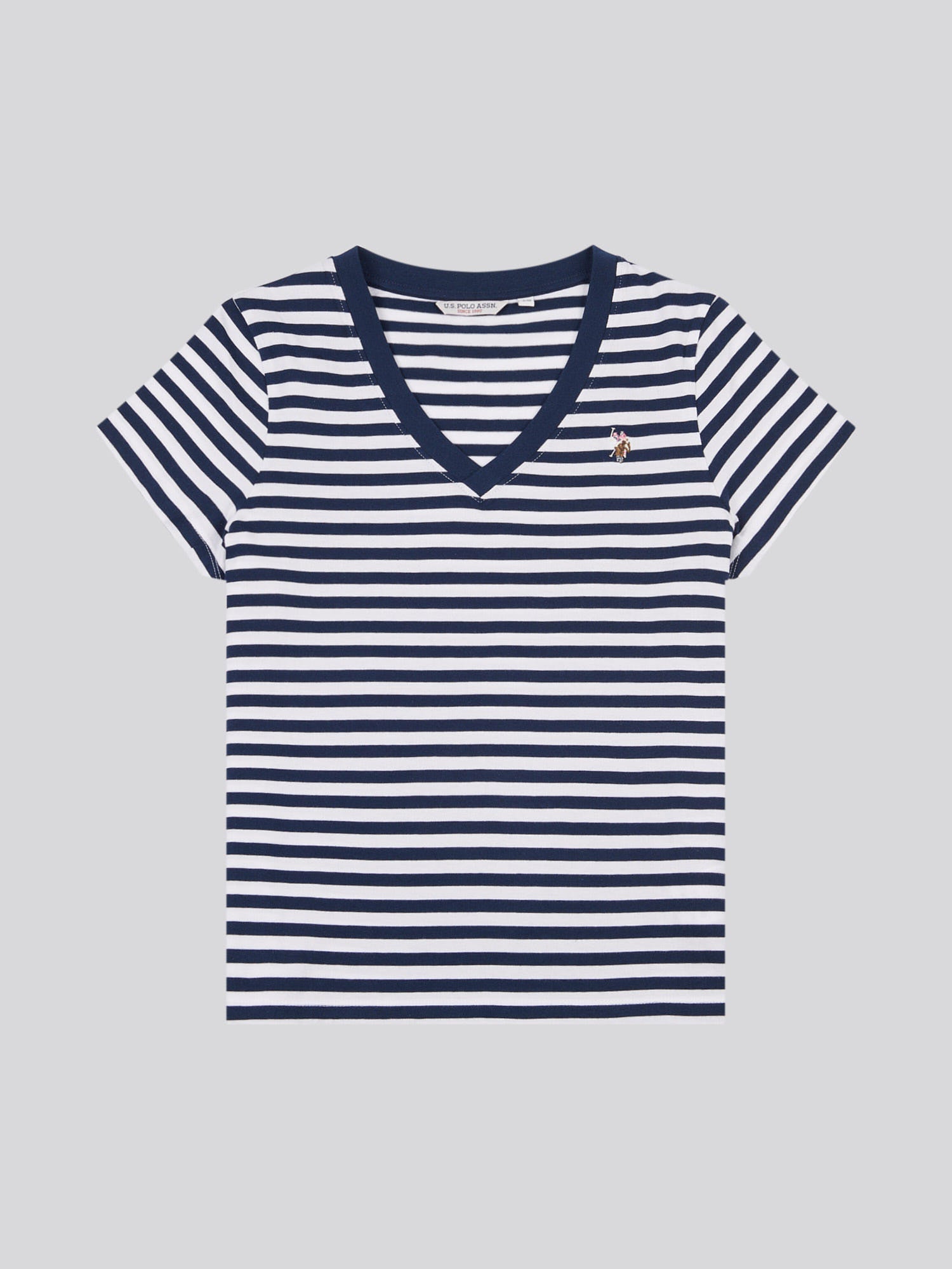 Womens Stripe V-Neck Neck T-Shirt Navy Iris