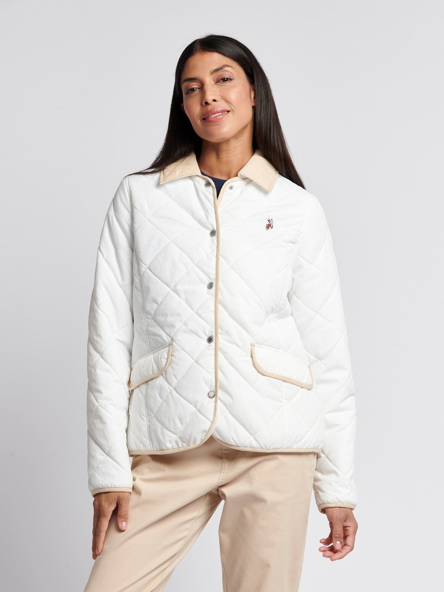 Womens Quilted Collared Jacket in Marshmallow